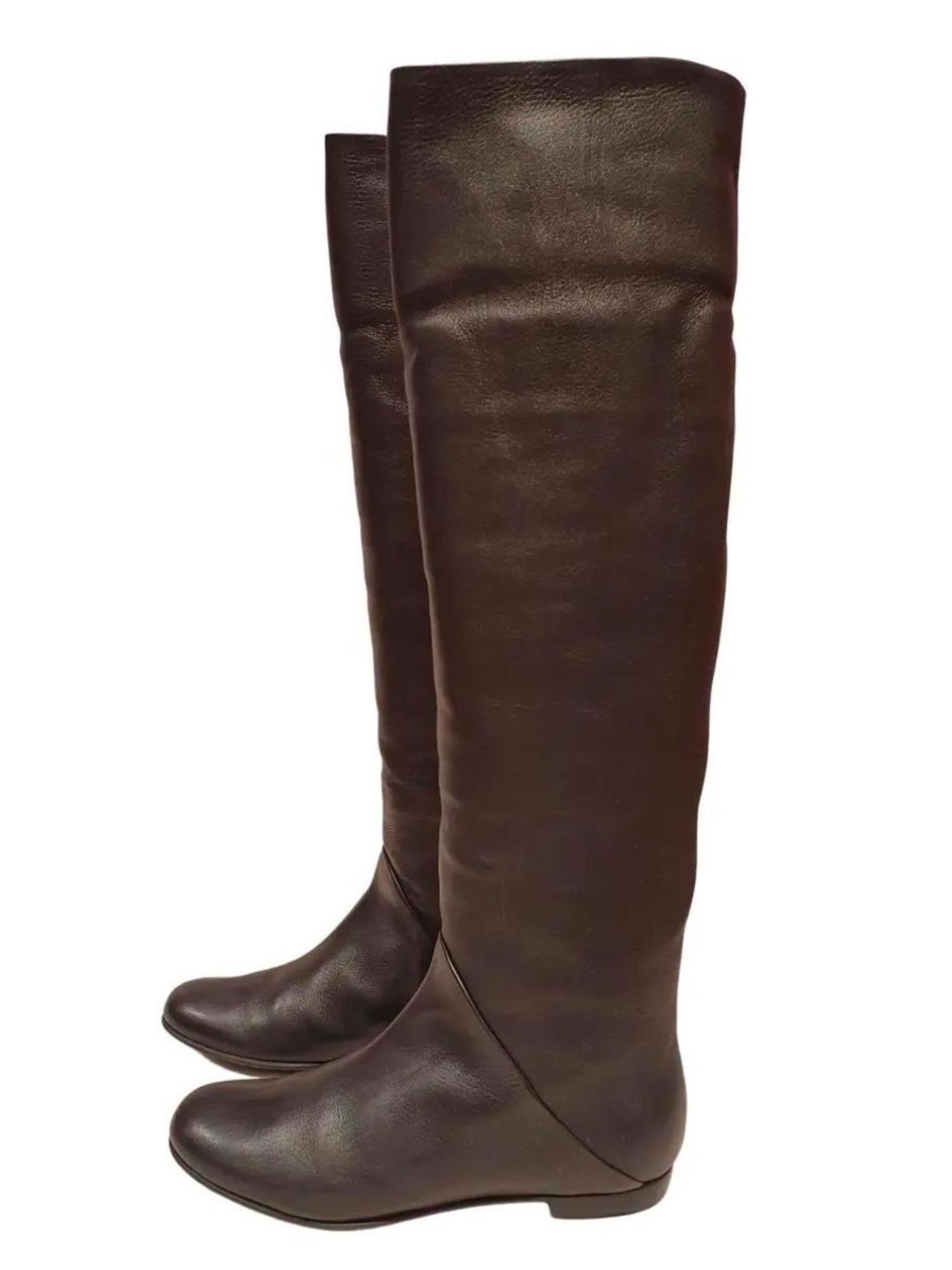 Women's Authentic Giuseppe Zanotti Over-the-Knee Flat Leather Boots - Dark Brown